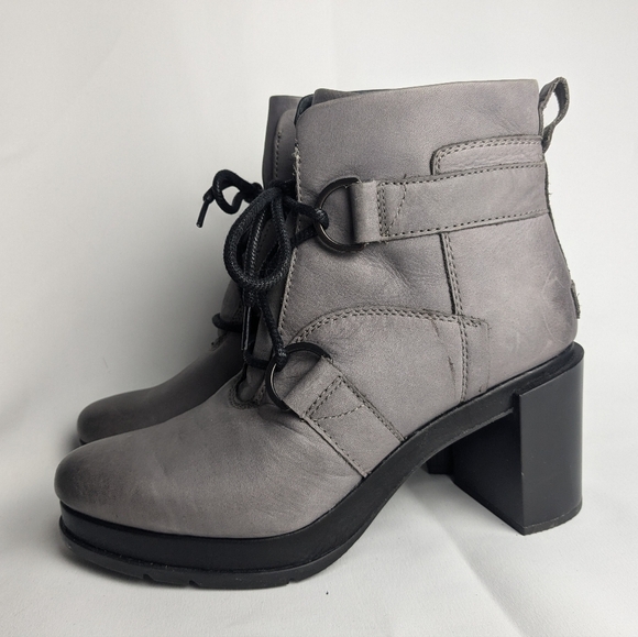 SOREL MARGO Leather Heel Booties Color Gray Size 10.5 With Laces - Picture 9 of 15